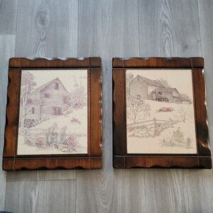 Vintage 1960’s Country Landscape Painting on Board Signed F. Massa Framed Barn